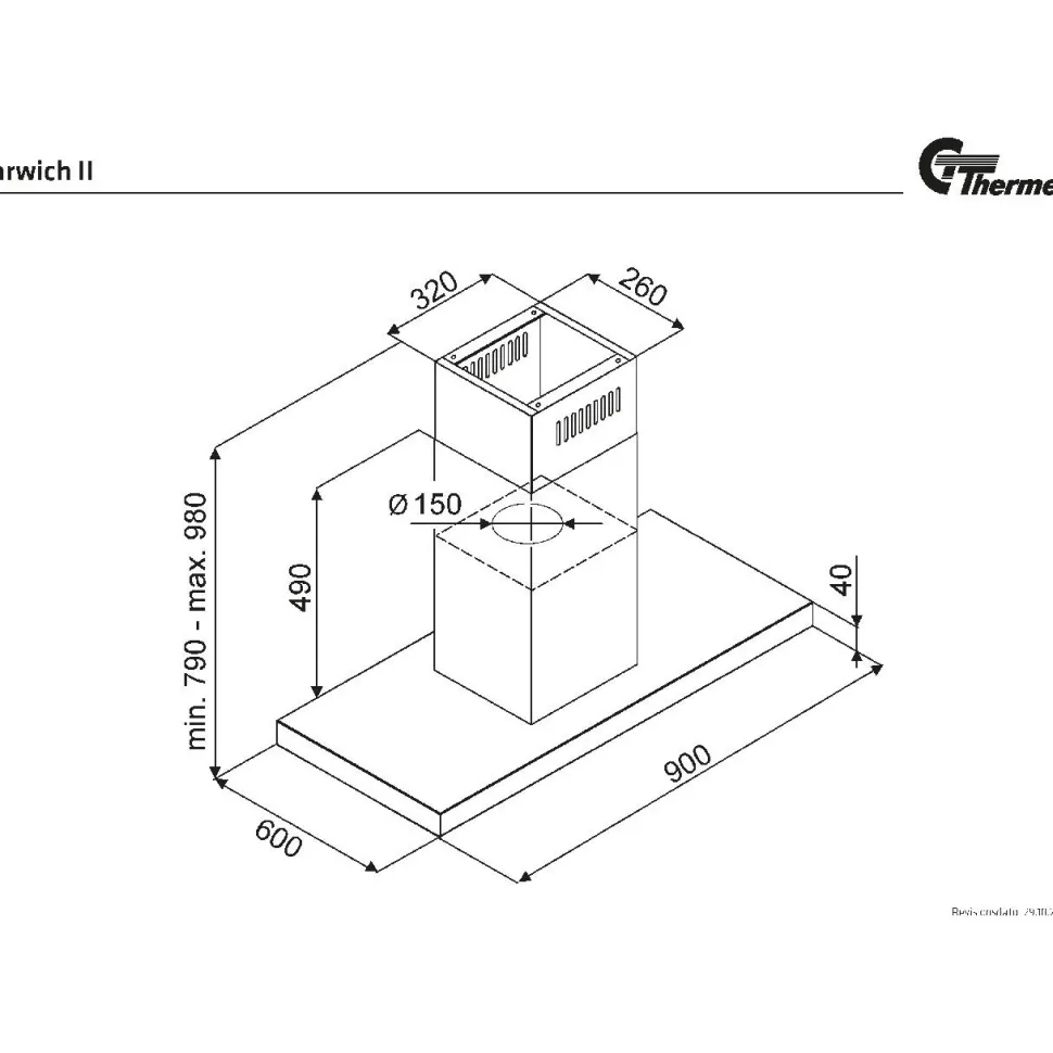 Liesikupu Thermex Harwich II 900mm kattoon ulkoiselle moottorille musta