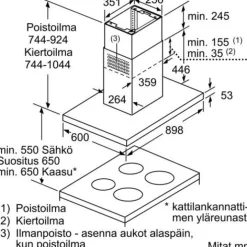 Liesituuletin Bosch Serie 4 DIB97IM50 90 cm teräs saareke