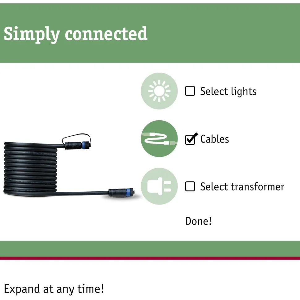 Liitäntäkaapeli Paulmann Plug & Shine ulkovalaistukseen IP68 musta, eri pituuksia