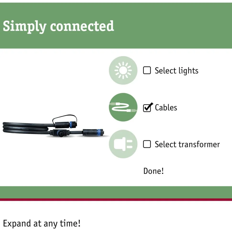 Liitäntäkaapeli Paulmann Plug & Shine ulkovalaistukseen IP68 musta, eri pituuksia
