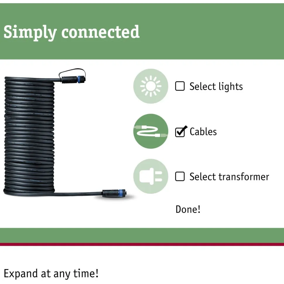 Liitäntäkaapeli Paulmann Plug & Shine ulkovalaistukseen IP68 musta, eri pituuksia