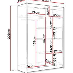 Liukuovivaatekaappi Nomla MIAMI / ALDO VI, LED-valaistuksella, peilillä, 120x200cm
