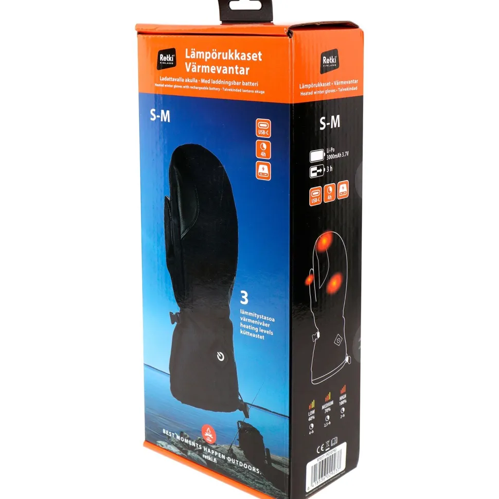 Lämmitettävät rukkaset Retki, 2x5V, 3000mAh, S/M, musta
