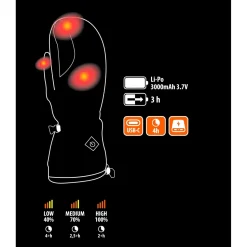 Lämmitettävät rukkaset Retki, 2x5V, 3000mAh, S/M, musta