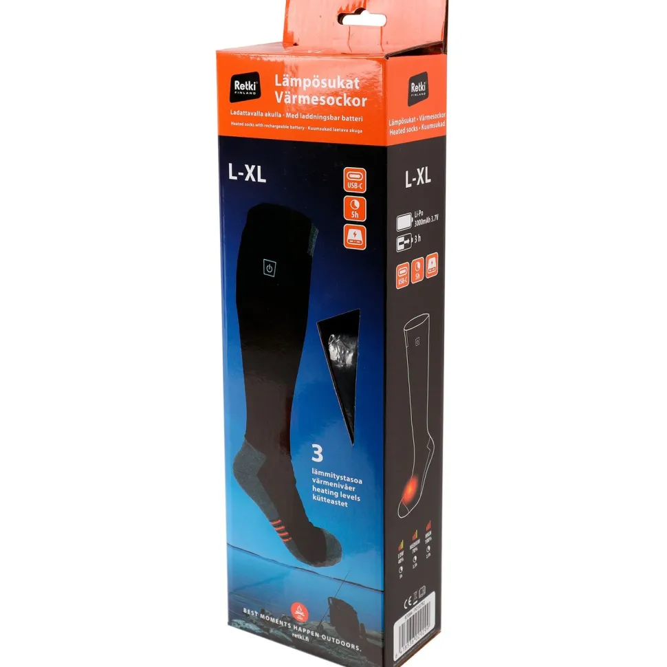 Lämpösukat Retki, akulla, 3000mAh, L/XL