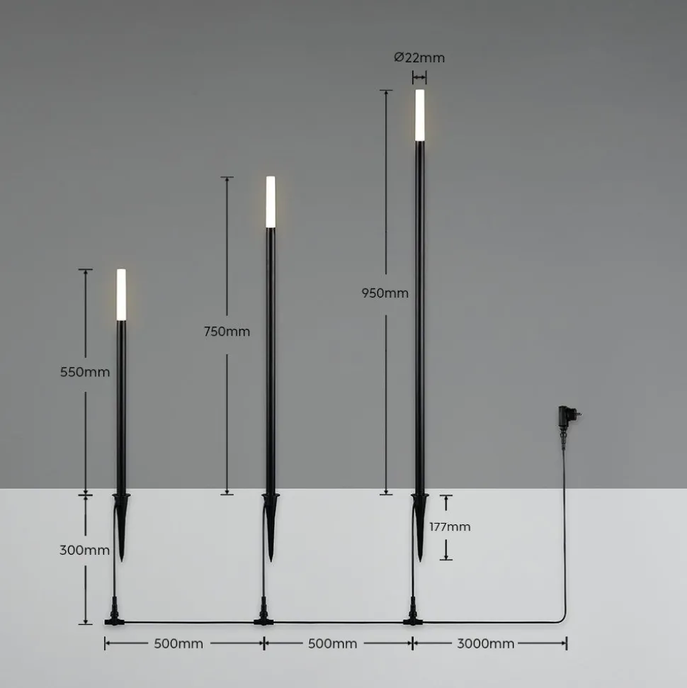 Maapiikkivalaisin LED Trio Stick mattamusta