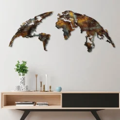 Metallinen seinäkoriste Linento World Map Medium 3, monivärinen
