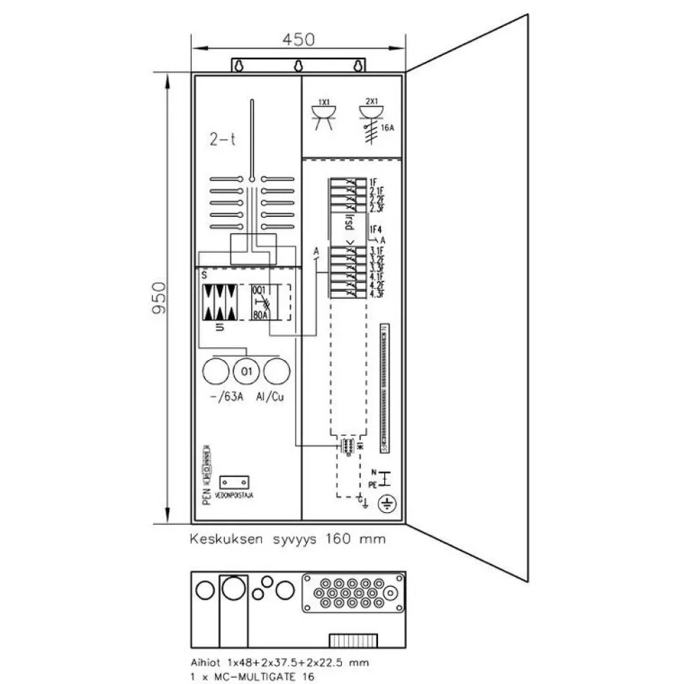 Mittauskeskus ylijännitesuojalla UTU Collie 3806P63 2T+PRY 63A IP34