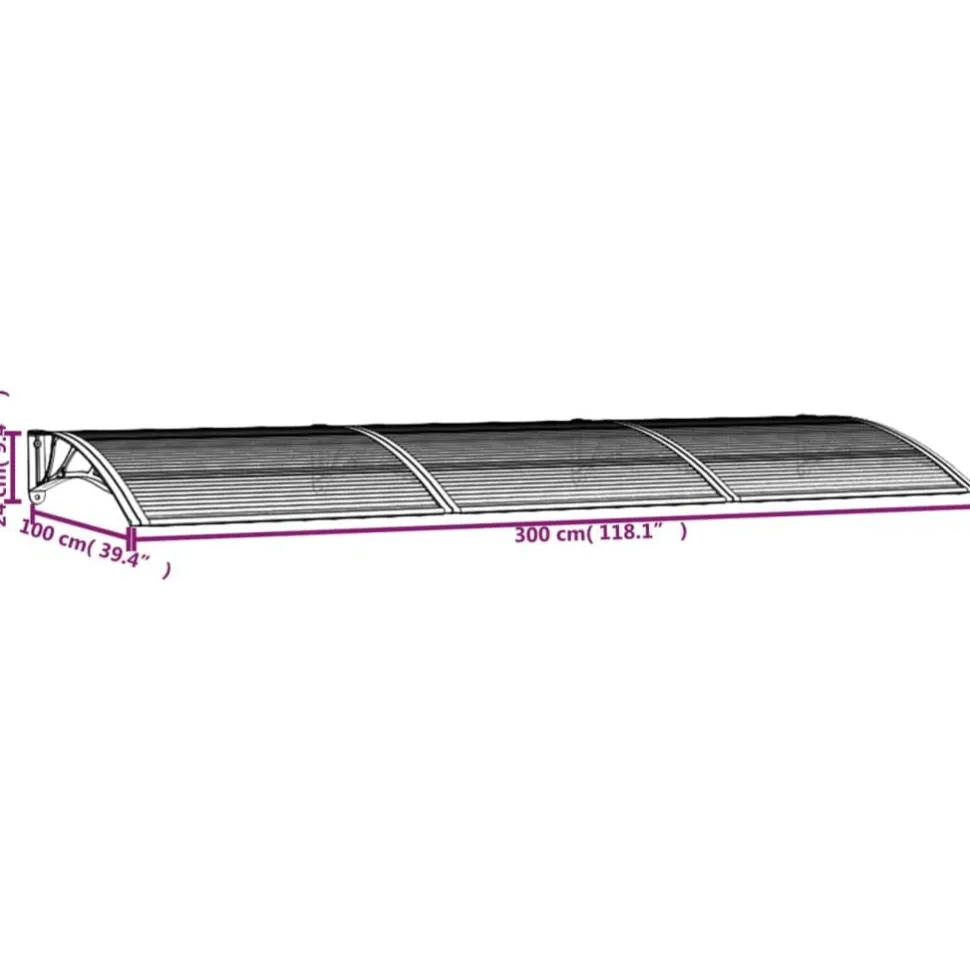 Ovikatos 300x100 cm polykarbonaatti musta/vaalea