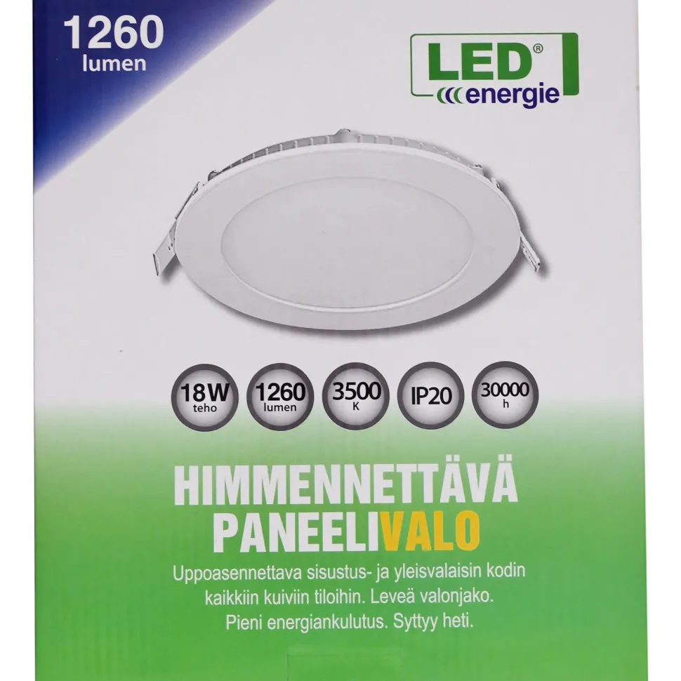 Paneelivalaisin LED Energie Slim pyöreä 3500K uppoasennettava himmennettävä valkoinen