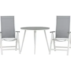 Parvekeryhmä Venture Home, ø90cm, harmaa/valkoinen Break-pöytä + 2 harmaata Albany-säätötuolia