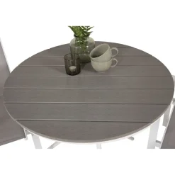 Parvekeryhmä Venture Home, ø90cm harmaa-valkoinen Parma-pöytä + 2 harmaa-valkoista, pinottavaa Copacabana-tuolia