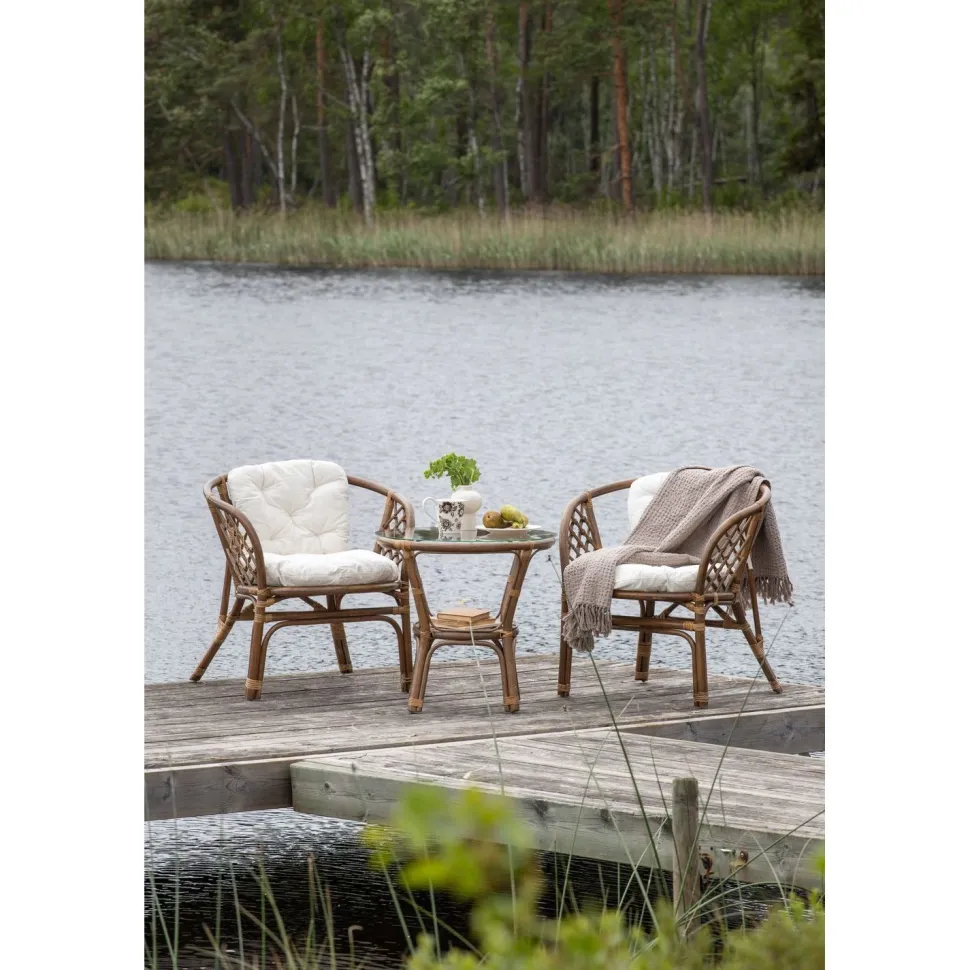 Parvekeryhmä Venture Home Wera, ø60cm pöytä + 2 tuolia, rottinki, ruskea/luonnonvalkoinen