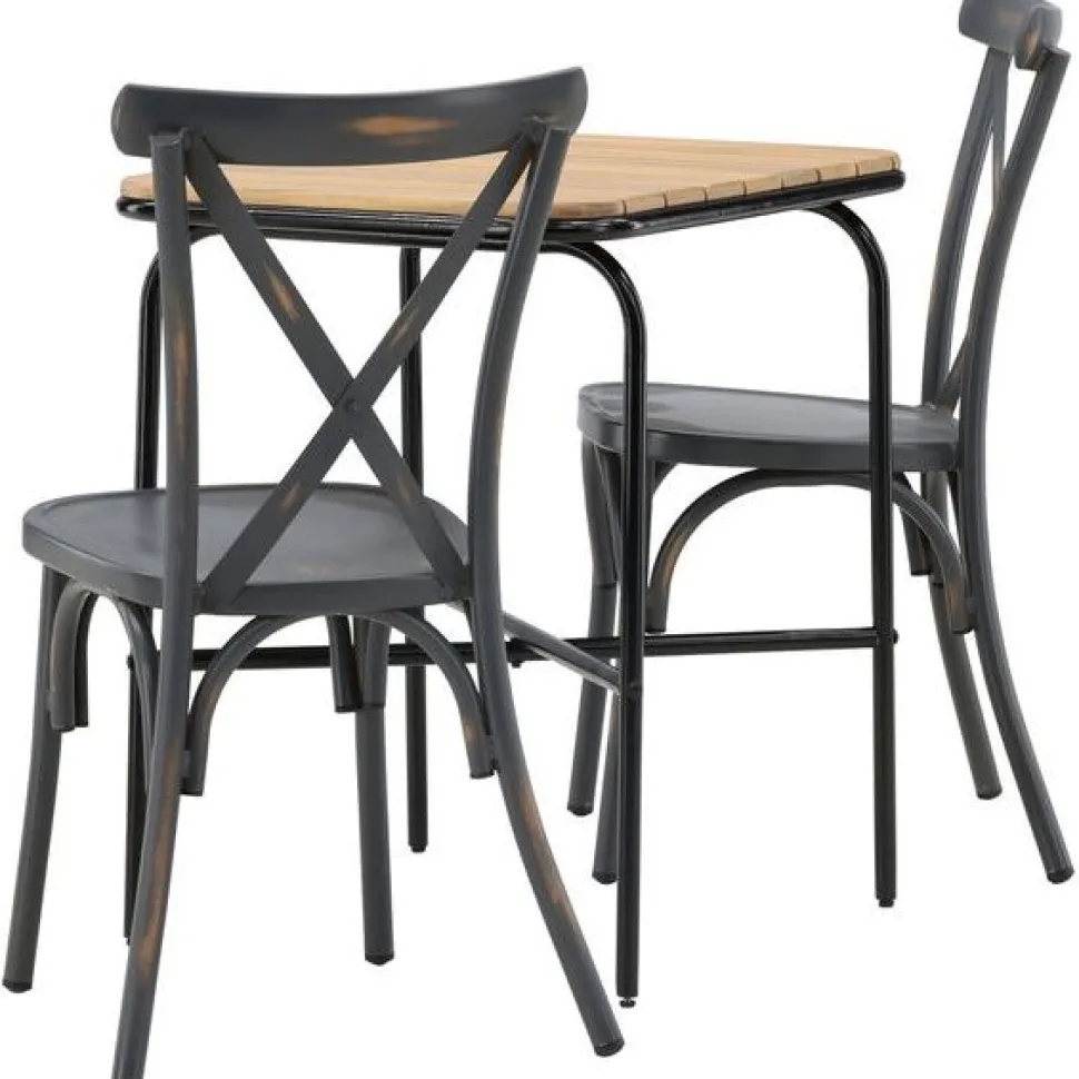Parvekeryhmä Venture Home, 88x70cm Holmbeck-pöytä + 2 mustaa Tablas-tuolia