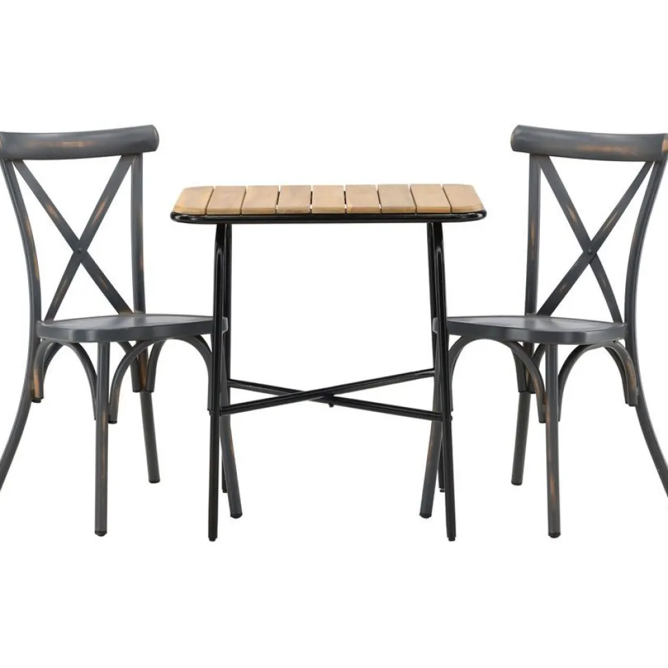 Parvekeryhmä Venture Home, 88x70cm Holmbeck-pöytä + 2 mustaa Tablas-tuolia