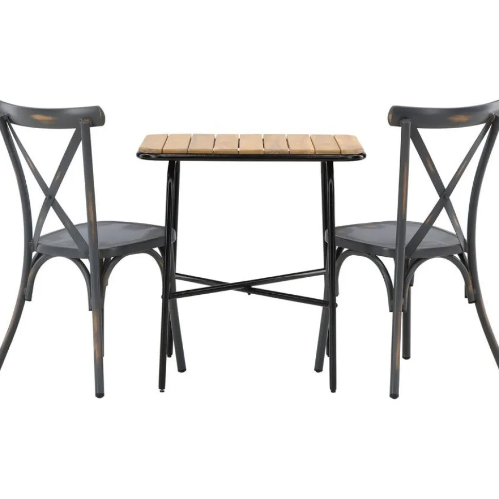 Parvekeryhmä Venture Home, 88x70cm Holmbeck-pöytä + 2 mustaa Tablas-tuolia