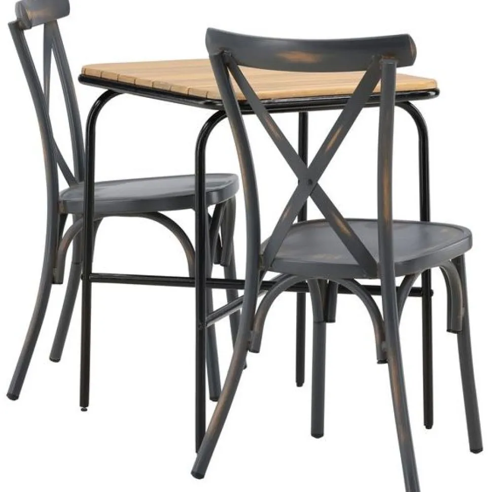 Parvekeryhmä Venture Home, 88x70cm Holmbeck-pöytä + 2 mustaa Tablas-tuolia