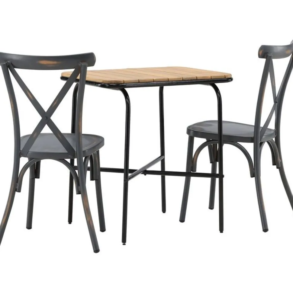 Parvekeryhmä Venture Home, 88x70cm Holmbeck-pöytä + 2 mustaa Tablas-tuolia