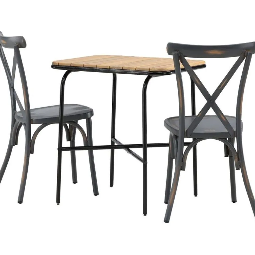 Parvekeryhmä Venture Home, 88x70cm Holmbeck-pöytä + 2 mustaa Tablas-tuolia