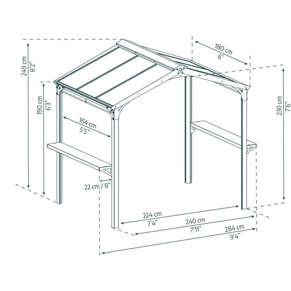 Paviljonki Palram-Canopia Austin, 4.3m², 1.8x2.4m, harmaa