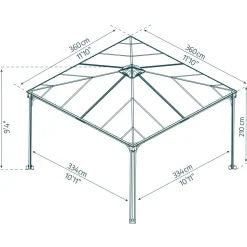 Paviljonki Palram-Canopia Palermo 3600 3,6 x 3,6 m 13 m² harmaa