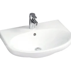 Pesuallas Gustavsberg Nautic, 56 cm, pultti/kannatinkiinnitys, hananreikä keskellä, ylivuotoaukolla, CeramicPlus