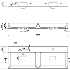 Pesuallas Interia Godiva 1190 x 440 mm kaksialtainen kivi valkoinen