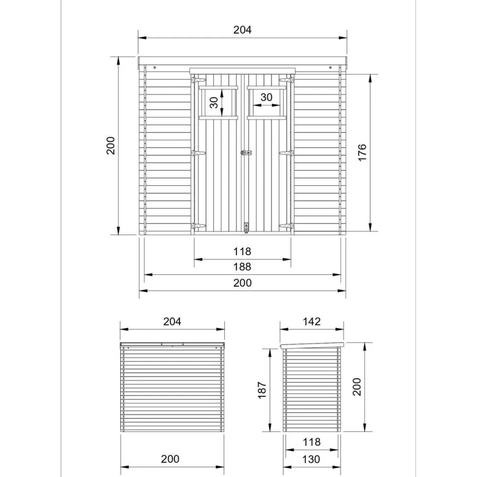 Pihavaja Timbela M309-M311, pulpettikatto, eri vaihtoehtoja