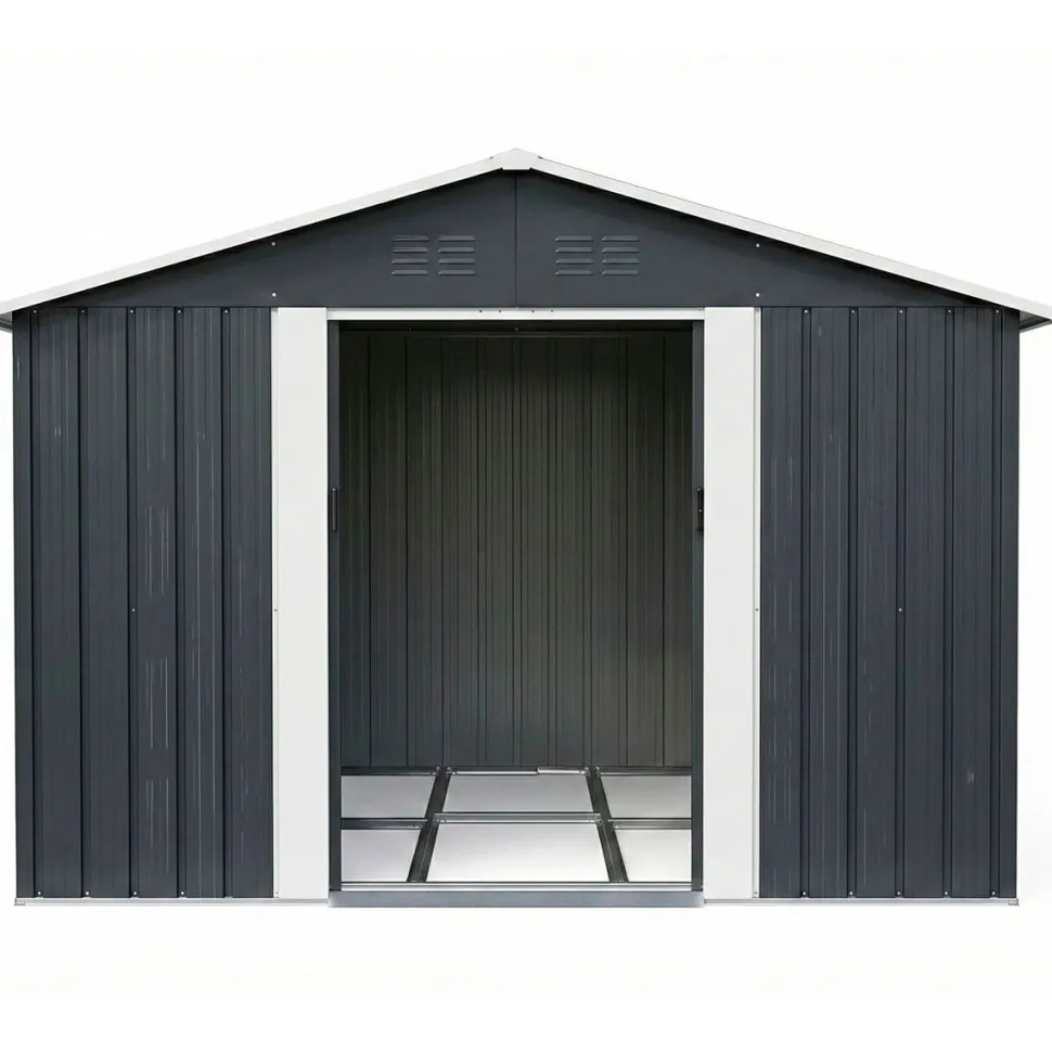 Pihavarasto Fornorth, sokkelilla, harmaa, eri kokoja