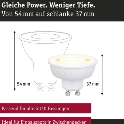 Polttimo Paulmann Standard 230V LED Reflector GU10 Flat 37mm, 3-Step-Dim, valkoinen, eri vaihtoehtoja