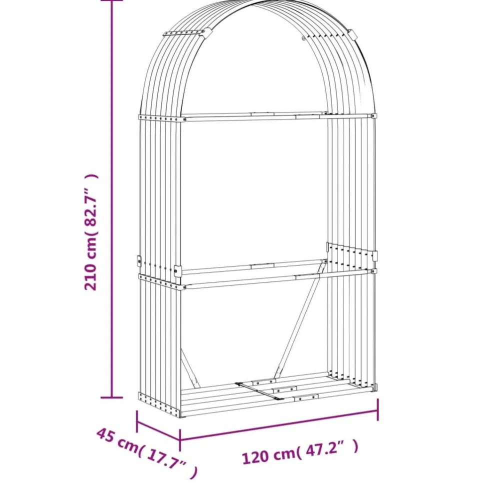 Polttopuuteline hopea 120x45x210 cm galvanoitu teräs