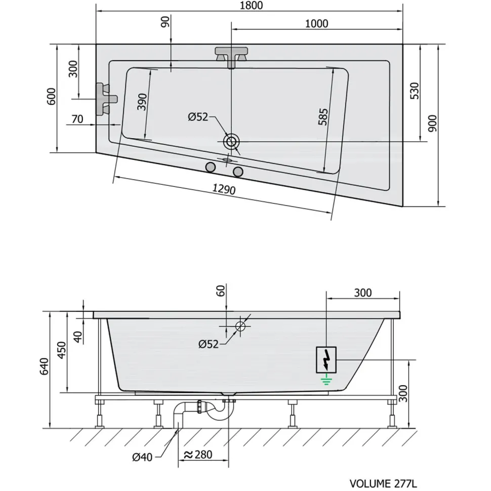 Poreamme Interia Andra Highline Hydro-Air, 1800x900x450mm, oikea, 277l, valkoinen