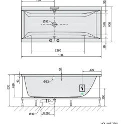 Poreamme Interia Cleo Highline Hydro-Air, 1800x900x480mm, 330l, valkoinen