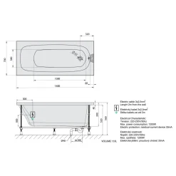 Poreamme Interia Laura Highline Hydro-Air, 1600x700x390mm, 155l, valkoinen