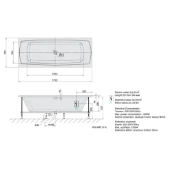 Poreamme Interia Lily Highline Hydro-Air, 1700x700x390mm, 213l, valkoinen