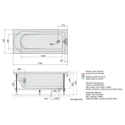 Poreamme Interia Lisa Highline Hydro, 1700x700x470mm, 250l, valkoinen