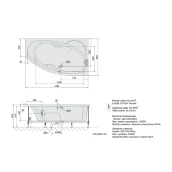 Poreamme Interia Mamba Highline Hydro, 1600x950x440mm, oikea, 235l, valkoinen
