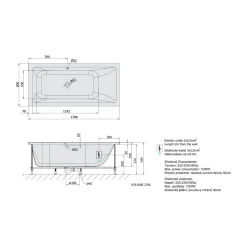 Poreamme Interia Mimoa Highline Hydro, 1700x800x390mm, 218l, valkoinen