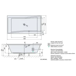 Poreamme Interia Quest Highline Hydro-Air, 1900x1000x490mm, 480l, valkoinen