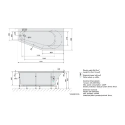Poreamme Interia Tigra Attraction Hydro-Air, 1700x800x460mm, oikea, 225l, valkoinen