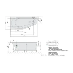 Poreamme Interia Tigra Attraction Hydro-Air, 1500x750x460mm, vasen, 180l, valkoinen