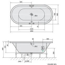 Poreamme Interia Viva Active Hydro-Air, 1850x800x470mm, 267l, valkoinen