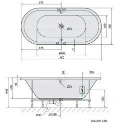 Poreamme Interia Viva Attraction Hydro-Air, 1750x800x470mm, 235l, valkoinen