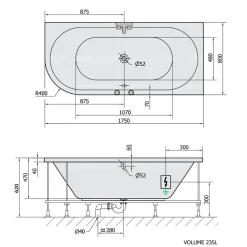 Poreamme Interia Viva Highline Hydro-Air, 1750x800x470mm, oikea, 235l, valkoinen