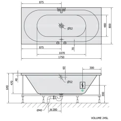 Poreamme Interia Viva Highline Hydro-Air, 1750x800x470mm, 235l, kulmikas, valkoinen