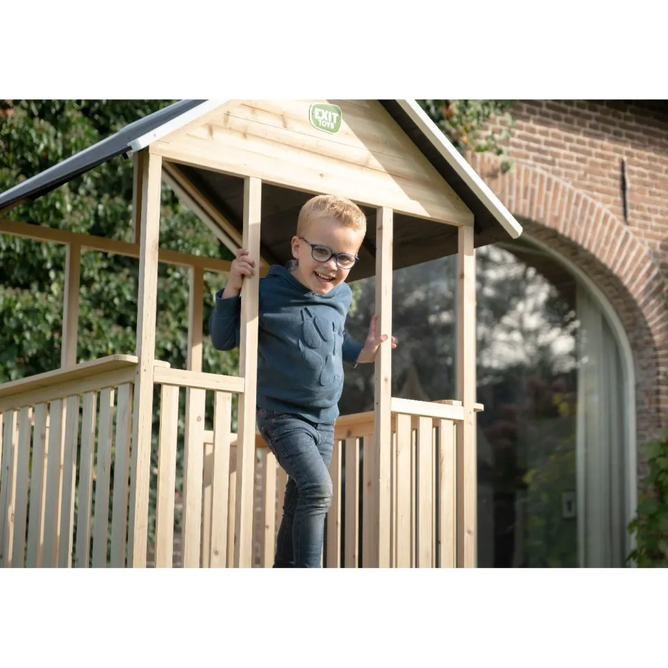 Puinen leikkimökki liukumäellä Exit Panorama 300, 120x226x203cm