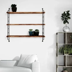 Puinen seinähylly Linento Furniture WR088, ruskea/musta