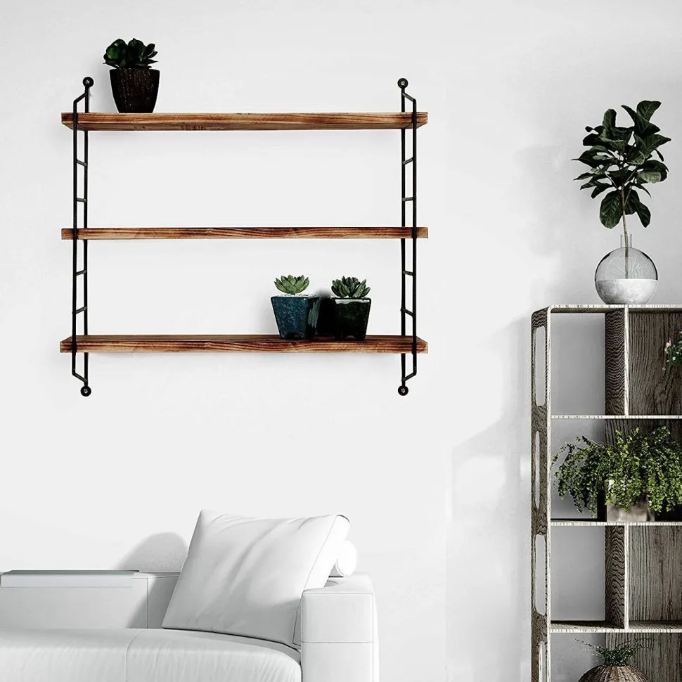 Puinen seinähylly Linento Furniture WR088, ruskea/musta