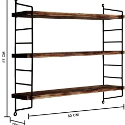 Puinen seinähylly Linento Furniture WR088, ruskea/musta