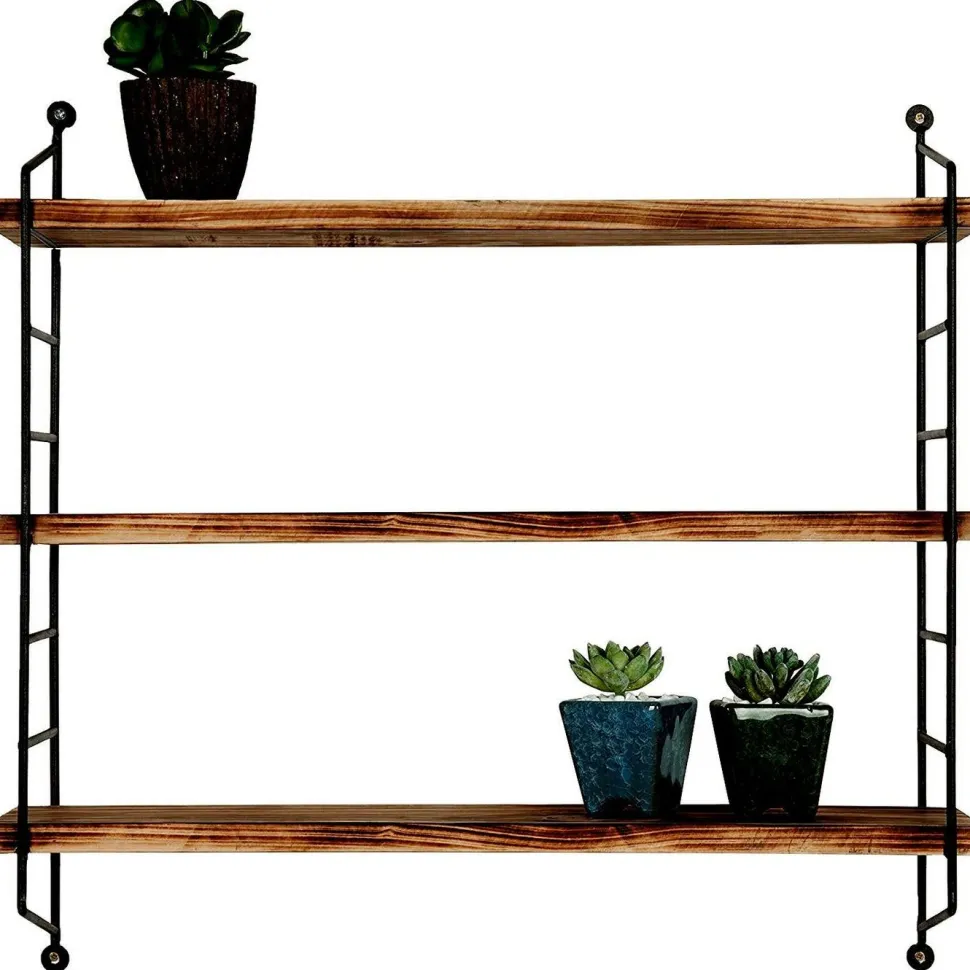 Puinen seinähylly Linento Furniture WR088, ruskea/musta